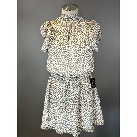Express NWT Smocked Waist Flutter Sleeve Dress in Leopard Size XS - Picture 1 of 4